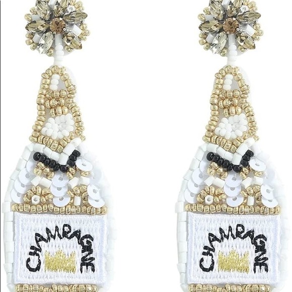 Jewelry - Champagne bottle earrings white gold beaded